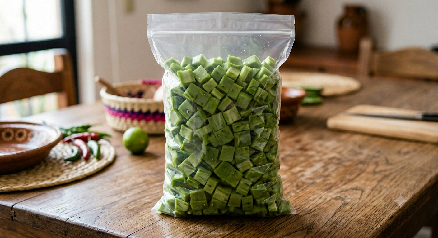 Nopal en cubos listo para distribución